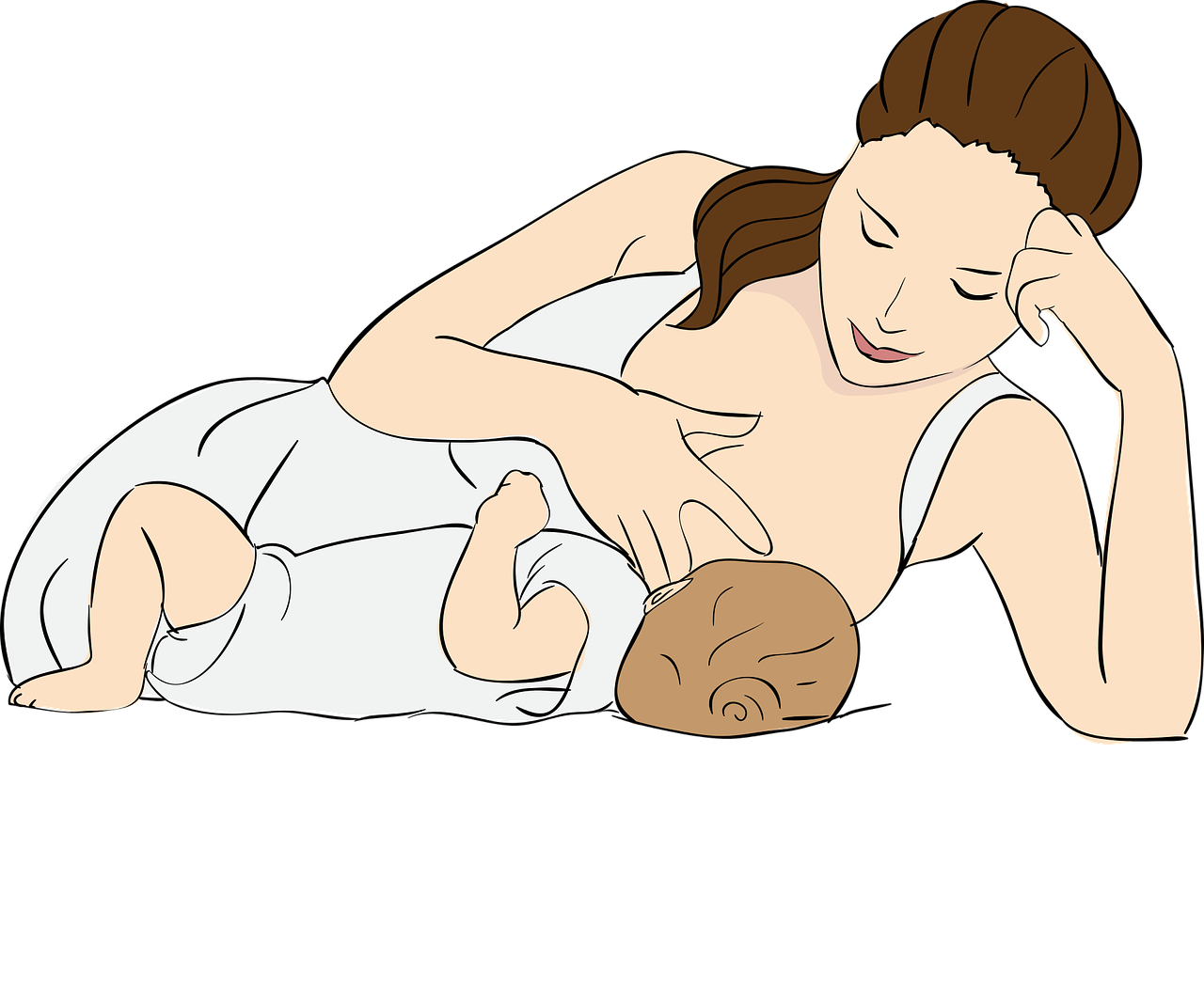 Cartoon image of mother nursing infant