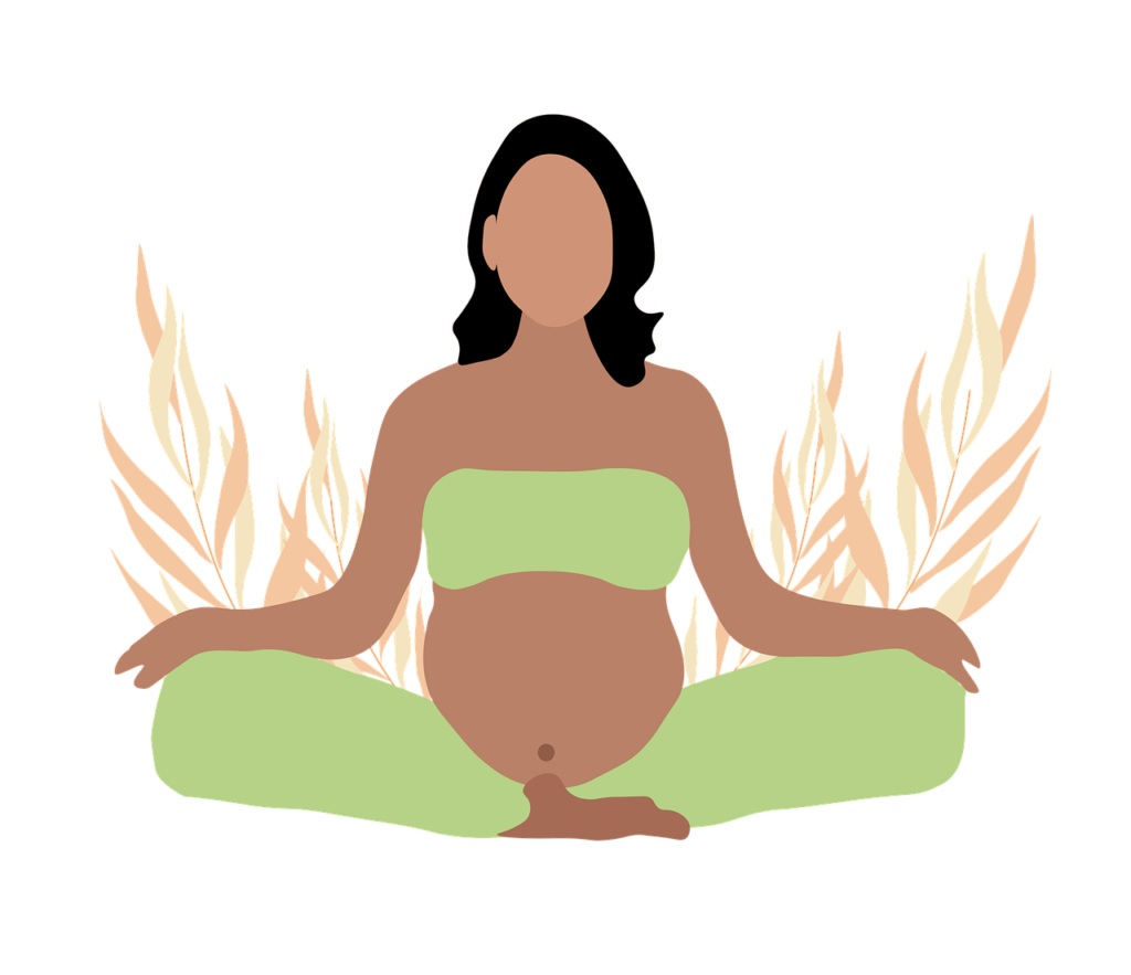 Cartoon image of pregnant woman doing yoga