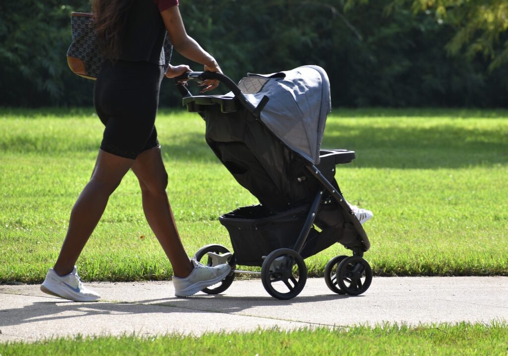 mom walking baby