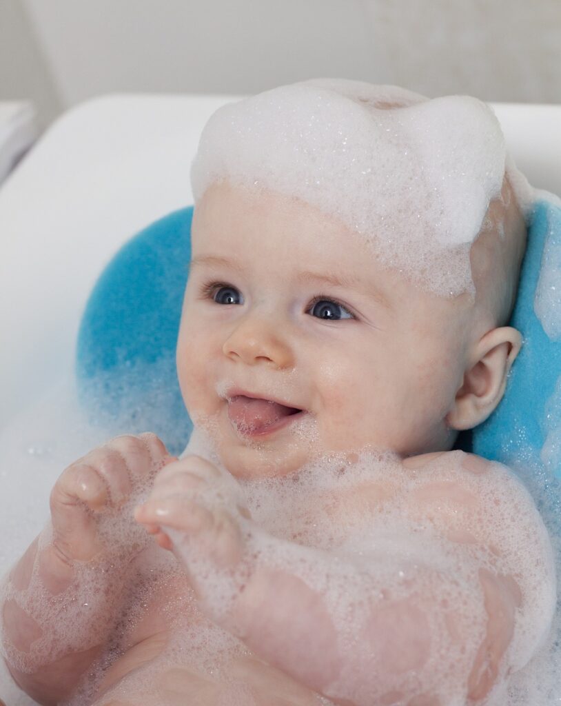 baby in a bubble bath