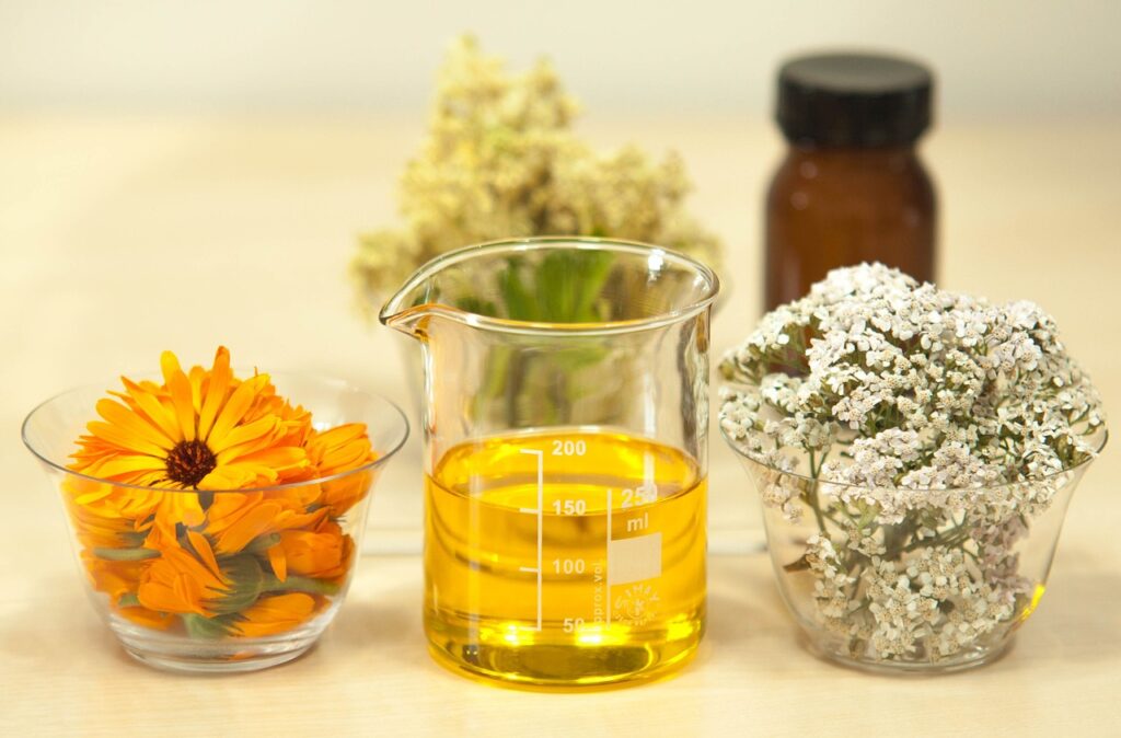 jojoba oil and flowers